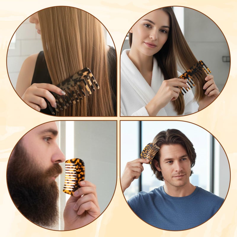 Xyembu Hair Detangling Comb, 4 Packs Wide Tooth Comb, Cellulose Acetate Detangling Combs for Women Thick Curly Wavy Wet and Dry Hair, Rectangles and Semicircles, Tortoise Shell & Ivory - Image 3